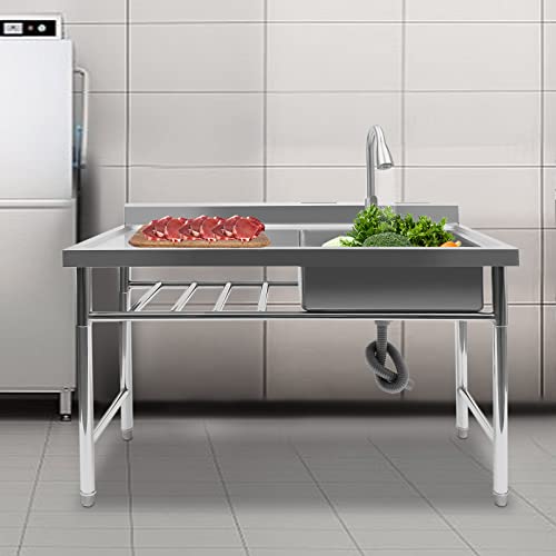 Kolhgnse Commercial Restaurant Sink,Stainless Steel Utility Sink Free-Standing Kitchen Sink With Pull-Out Faucet, 201 Stainless Steel Freestanding Outdoor Sink (Modern) #TOP1