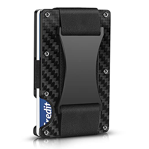Carbon Fiber Wallets for Men, Minimalist Aluminum Metal Wallet, RFID Money Clip Wallet for Men, Mens Wallet Carbon Fiber Card Holder (Black)