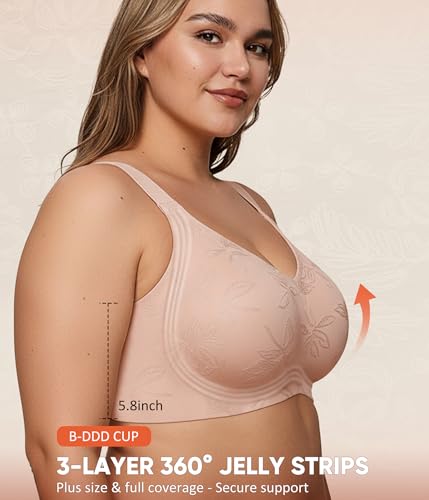 Image of Jelly Bras for Women Plus Size Minimizer No Underwire Supportive Full Coverage Wider Straps Seamless Tshirt Bra