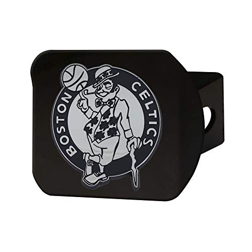 Boston Celtics Black Metal Hitch Cover with 3D Gray Team Logo by FANMATS - Unique Round Molded Design – Easy Installation on Truck, SUV, Car - Ideal Gift for Die Hard Basketball Fan