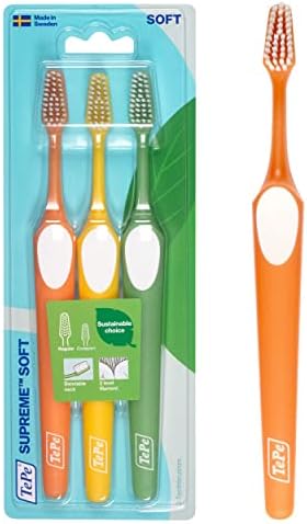 TEPE Supreme Toothbrush, Soft Bristle Toothbrush, Tapered Brush Head for Sensitive Teeth and Gum Care, Adult, 3 Pack