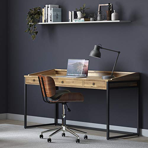 Image of SIMPLIHOME Ralston 60 inch Wide Solid Acacia Wood Writing Desk in Golden Wheat