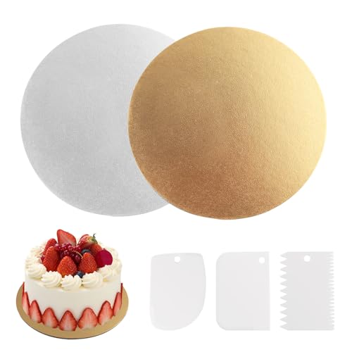 8 platos para tartas, redondos de 20 cm, con arañazos, base para tartas, práctica base redonda para decorar, transportar, presentar tartas (plata, dorado)