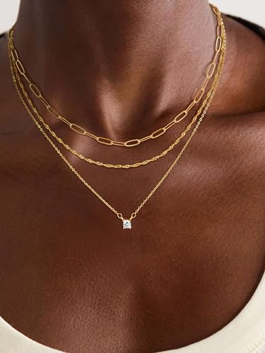 Gold Layered Necklace for Women, Dainty 14K Gold Plated Non-Tarnish Irregular Circle Pendant Choker Paperclip Chain Necklaces, Minimalist Trendy Stackable Necklace Jewelry Gift for Mom2