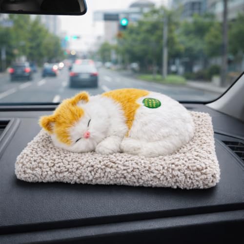 Image of Sleeping Cat Soft Toy, White with Yellow, Medium