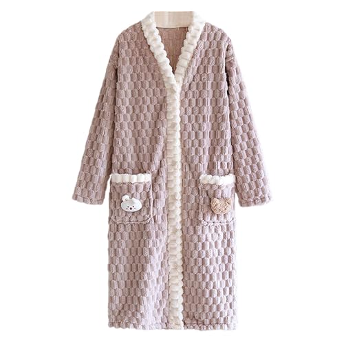 KBOPLEMQ Albornoz de felpa larga para mujer, bata de baño de felpa, albornoz para parejas, absorbente, microfibra, albornoz de forro polar, bata mullida, albornoz para mujer, albornoz de casa, O