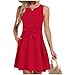 Womens Summer Fashion Tie Front Wrap Dress Sleeveless Notch Neck Mini Dresses Lightweight Casual Going Out Sundress Red