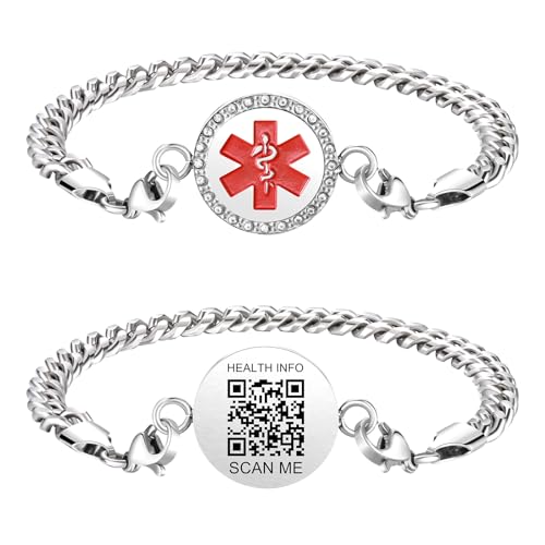 Upgraded Medical Bracelets Men Women with QR Code Medical Alert ID Bracelets - Titanium Steel Wristband Fits Wrists Up 8''-10'' - More Space Custom Emergency Med ID Info