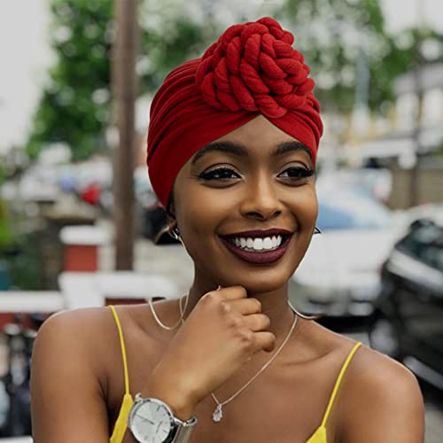 Image of DRESHOW 5 Pack Knotted Headwraps for Women African Turban Pre-Knotted Beanie Headwraps Hair Covers