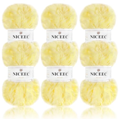 Image of NICEEC Faux Fur Yarn Super Soft, Chunky & Fluffy, Eyelash Yarn for Crochet & Knitting(Total Length 210yds /10.6oz) - S1121#Yellow