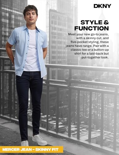 Image of DKNY Mercer Men's Skinny Jeans - Premium Stretch Denim Pants with Classic 5 Pocket Design | Skinny Fit Stretch Jeans for Men