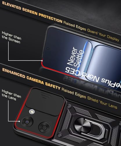 Image of WOW IMAGINE Tough Armor Bumper Mobile Back Case for 1+ OnePlus Nord CE 5 5G | Sliding Camera Shield Cover | Shock Proof 360 Protection | Hybrid PC + TPU | Ring Holder with Kickstand - Black