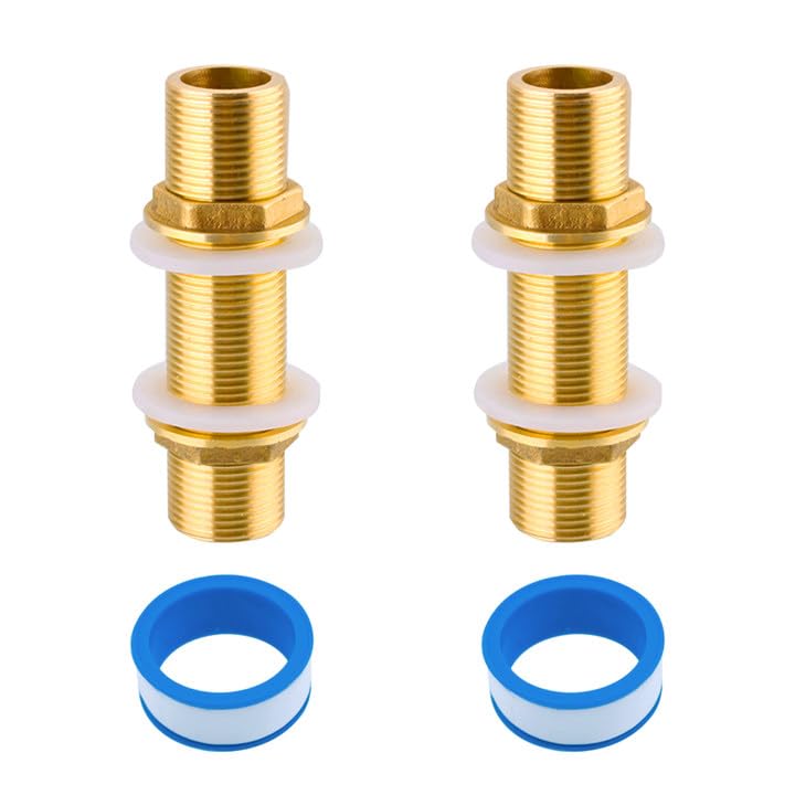 2 Stück G3/4 Messing Schottverschraubung, 10 CM Männlich Gewinderohr Schlauchverschraubung, Regentonnenverschraubung für Wasserhähne, Regentonnen, Wassertanks, Wassertürme und Wasserpumpen verwendet