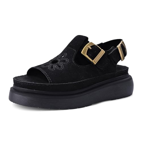 Image of Platform Sandals for Women Chunky Ankle Buckle Casual Open Toe Comfortable Flower Decoration Fisherman Sandals