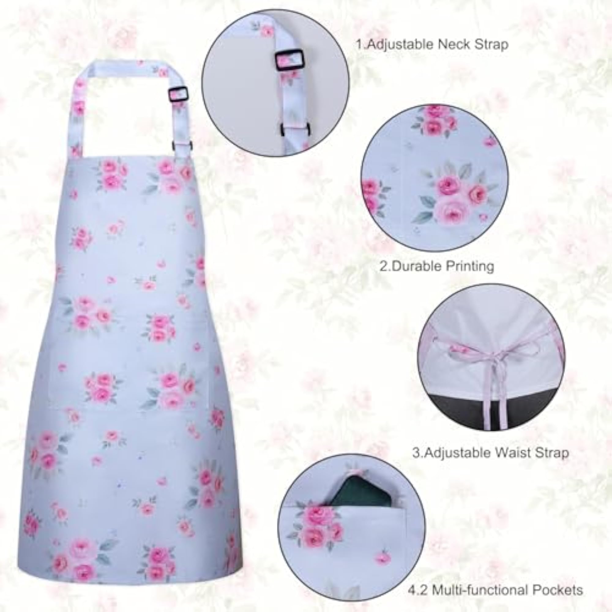 Floral Adjustable Waterproof Chef Apron with 2 Pockets