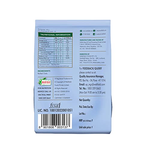 Image of Eco Valley Hearty Oats - 1 KG - Rich in Protein and Fibre | 100% natural grain | Cooks in 3 Minutes | Quick Cooking Oats | No added Sugar (Pack of 2)