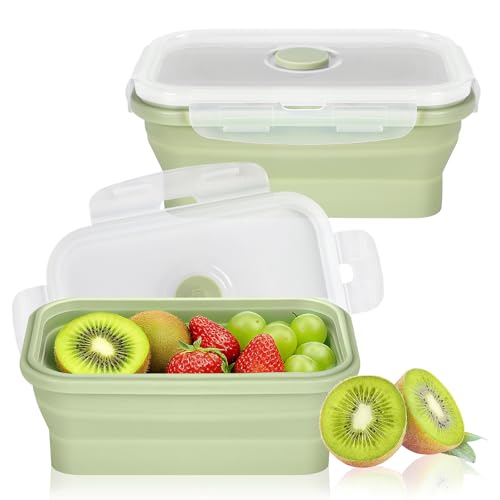 Ouxayapl 1 unidad de fiambrera plegable, 550ML de latas plegables con tapa, fiambrera plegable, caja bento, fiambrera plegable, juego de contenedores de alimentos de silicona, apto para microondas y