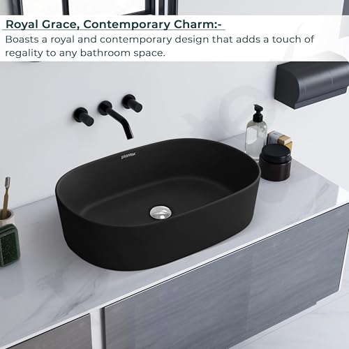 Image of Plantex Ceramic Wash Basin for Bathroom /Oval Table Top Basin /Countertop Vessel Sink for Home /Hotel - (Charcoal Black- 22 x 14 x 6 inch)