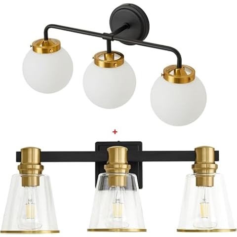Deyidn Black Gold Btahroom Light Fixtures with Glass Shades Cover