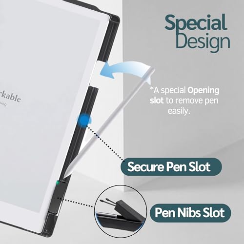 Image of 360 Case with Built-in Pen Holder for Remarkable 2 Paper Tablet- Multi-Viewing Adjustable Folding Book Folio Cover - Free Wallpapers & Installation Steps - Tablet Not Included (Grey)