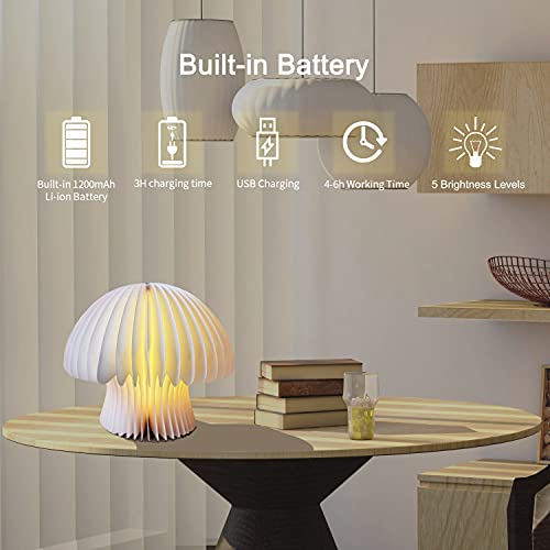 Mushroom Lamp (Walnut) Wooden Folding Book Lamp, Novel Led Paper Lamp, Cordless Desk Night Lamp, 16-Colors Dimmable Table Lamp, Unique Creativity For Birthday Gift, Bed,Bedside,Nightstand,Bedroom,Room #TOP3