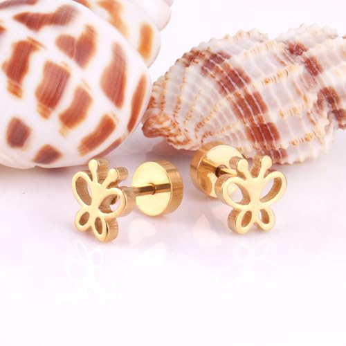 Image of 18K Gold Plated Sweet Butterfly Earrings for Girls Kids | Hypoallergenic Stud Earrings | Pack of 2