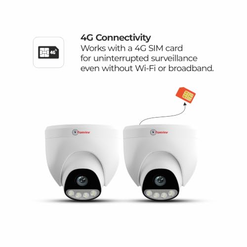 Image of Trueview 3MP 4G Dome CCTV Camera (Pack of 2) | SIM Based Security Camera | STQC Certified | All Time Color Night Vision | AI Human Detection | Two-Way Audio | 256GB Memory Card & Cloud Support