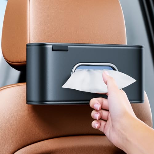 MTGOCHA Car Tissue Holder, Large Tissue Box Cover Keep Tidy, Premium PU Leather Backseat Napkin Holder Tissues Dispenser for Car Fits Standard 80-160 Count Tissue Boxes, Black