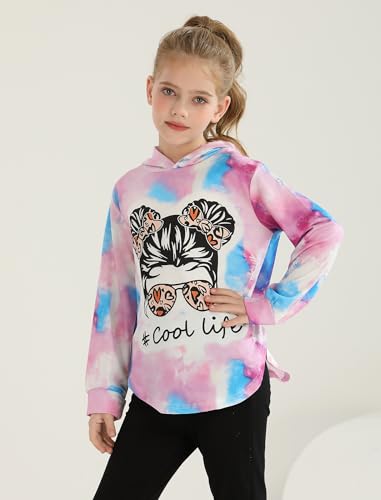 Image of Girls 2 Pcs Fall Winter Tie Dye & Leggings Outfits For Teens 5-14 | 2026 Girls Fashion Trendy, Long Sleeve Hoodie, Cool Life Print, Patchwork Pants, Back to School Holiday Tracksuit