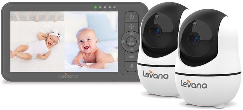 Levana Monitor de bebé Nala Video, pantalla 1080P de 5.5 pulgadas, 2 cámaras PTZ de visión nocturna, batería de 22 horas, batería de 5000 mAh, sin