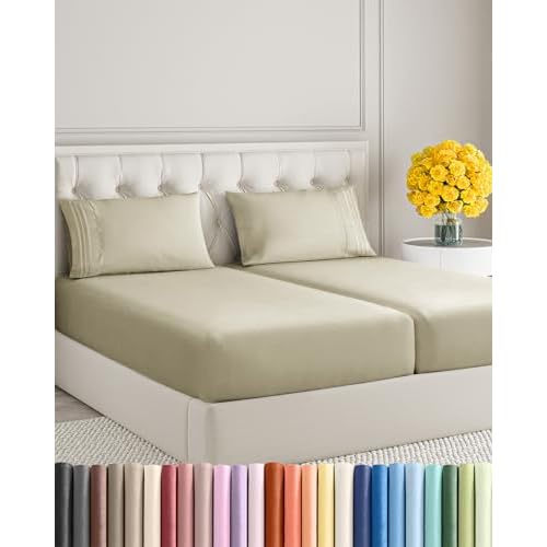 Split King Size 5 Piece Sheet Set - Ultra Soft & Cooling Bed Sheets - Fits 8 Inch to 16 inch Mattress - Wrinkle & Fade Free w/ Deep Pockets - Breathable, Comfy Hotel Luxury Bedding - Light S