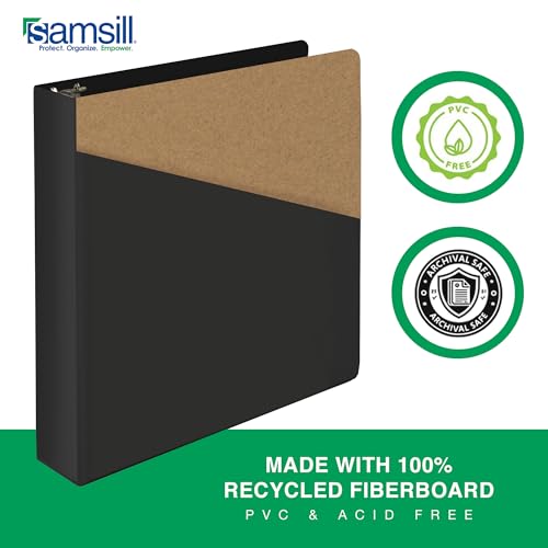 Image of Samsill Durable 1.5 Inch Binder, D Ring Binder, Customizable Clear View Cover, Charcoal Black, Holds 350 Pages