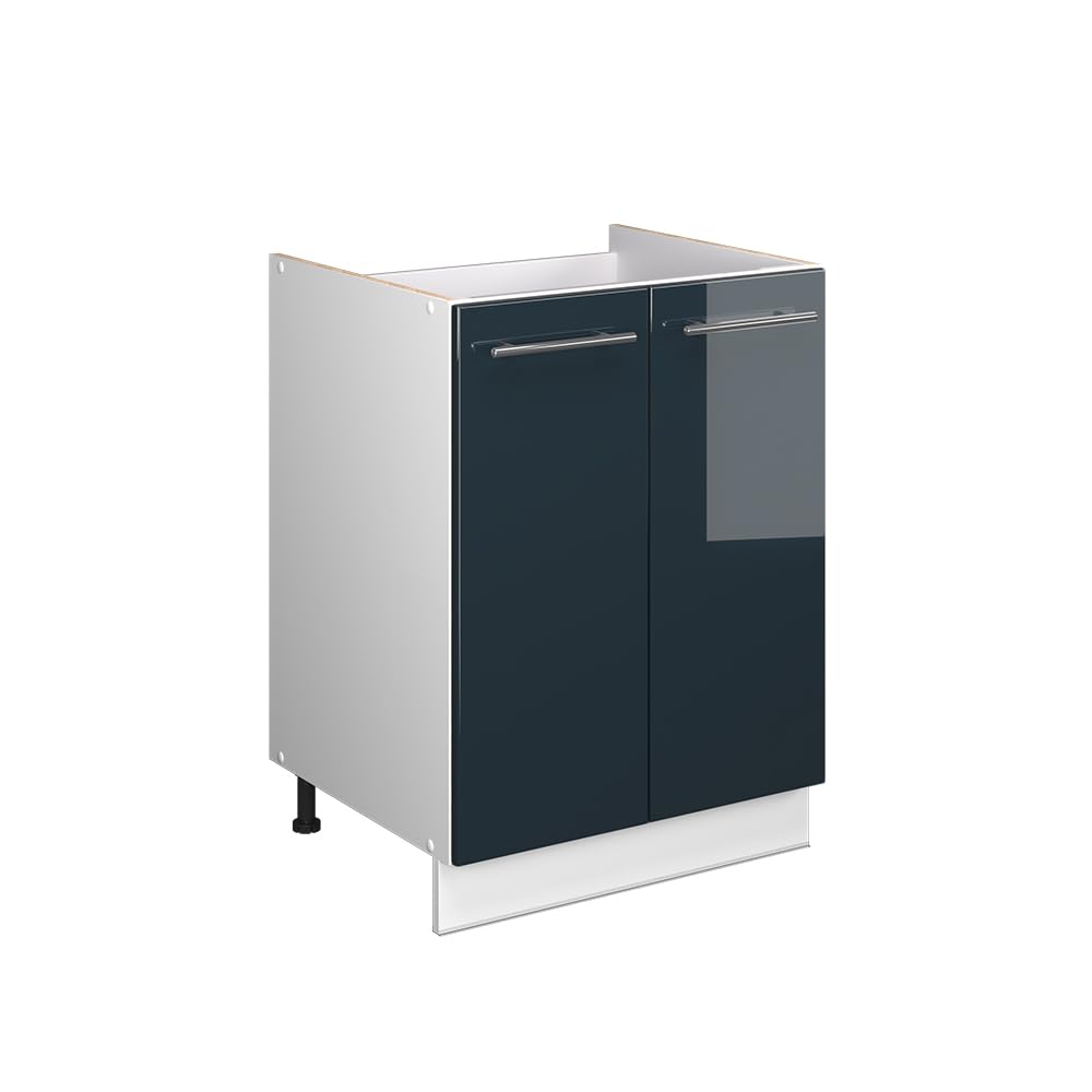 Vicco Sink base cabinet Fame-Line, Dark blue high gloss/White, 60 cm