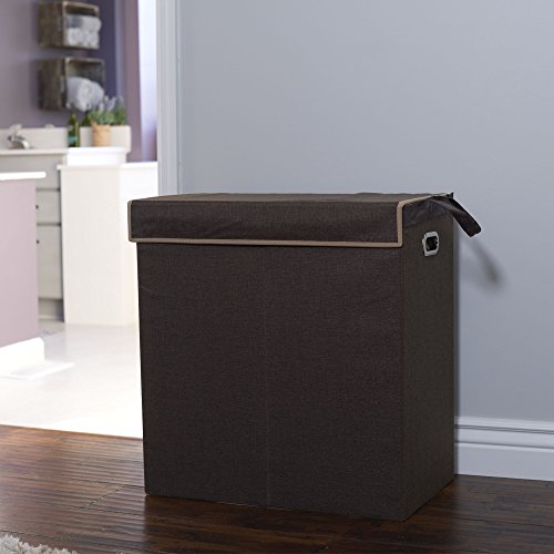 Household Essentials 5614 Double Hamper Laundry Sorter With Magnetic Lid, Brown Coffee Linen #TOP3