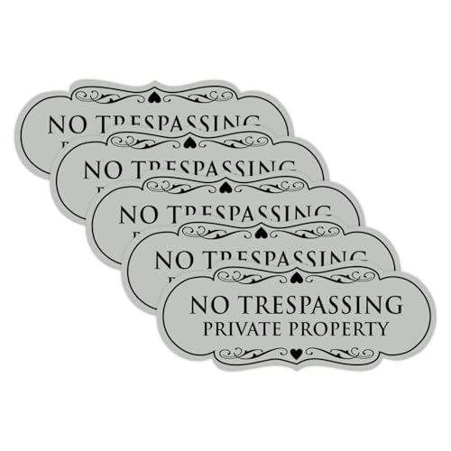Signs ByLITA Designer No Trespassing Private Property Wall or Door Sign | Security Sign for Property (Lt Gray) - X-Large (5 Pack)