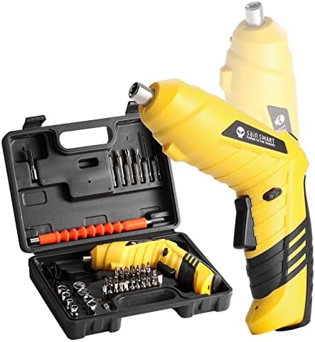 SainSmart Cordless Electric Screwdriver with Rechargeable 3.6v Lithium Battery and 1/4” Hex Chuck, Includes 45pcs Bits, 1 Extension Rod and 1 USB Cable