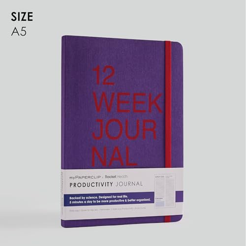 Image of myPAPERCLIP 12 Weeks Productivity Journal | A5 Size, 200 Pages, 80 GSM | Daily log, Goals for the day, Reminders | Bookmark, Elastic closure, Section thread-bound (Amethyst)