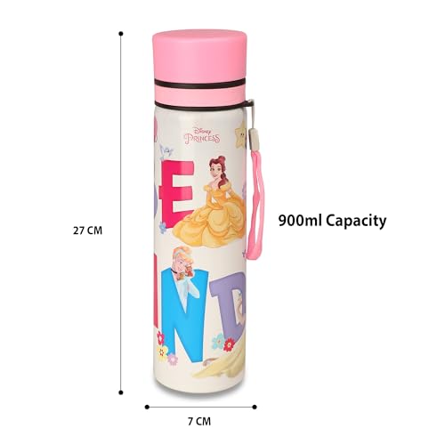 Image of SKi Homeware ALIA Premium Stainless Steel Sipper Bottle for Kids | 3D Disney Touch & Feel Print | Wide Mouth + Sipper | BPA-Free, Odorless | 900ml | Leak-Proof | Carrying Sling (Princess)