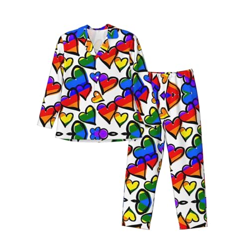 Pyjama homme avec imprime coeurs arc-en-ciel ensemble nuit manches longues