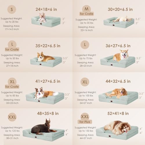 Image of EHEYCIGA Orthopedic Large Dog Bed, Waterproof Memory Foam, Non-Slip Bottom, Sage Green, 35 inchL x 22 inchW x 6.5 inchTh