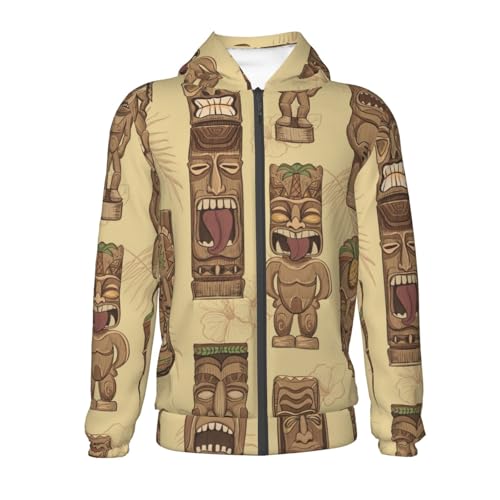 Wooden Tiki Idols Kids Pullover Hoodies Boys Zip Up Sweatshirts Girls Athletic Clothes with Pocket2