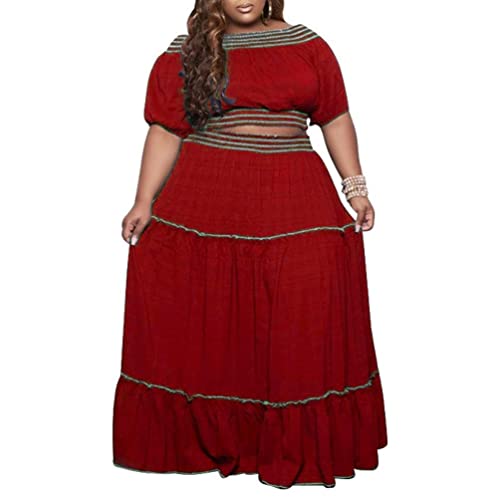 Women's Plus Size 2 Piece Outfits Off Shoulder Crop Top