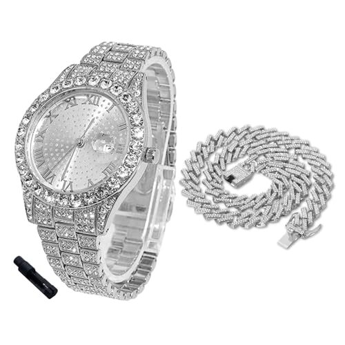 Halukakah Diamonds Watch Iced Out for Boy Teens - Platinum Plated - 42mm Round Dial - 8