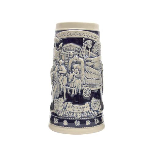 0.7 Liter | OktoberfestHaus Oktoberfest Beer Stein Germany Festival Scene Munich, Beer Wagon and Hops Oktoberfest Items, and Octoberfest Beer Mug, and Oktoberfest Glasses for Party
