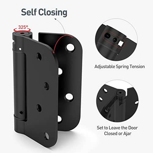 Hosom Self Closing Door Hinges, Spring Loaded Hinges 4 Inch, Adjustable Tension For Garage, Front Door, Back Door, Ul Listed, For Left And Right Hand Door, 5/8'' Radius Corners, Matte Black, 3 Pack #TOP2