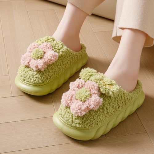 Women's Adult Warm Plush Flowers Slippers Cute House Slippers for Women Indoor2