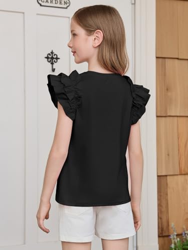 Image of Haloumoning Girls T Shirts Double Layer Ruffle Short Sleeve Kids Summer Crewneck Tunic Tee Tops 5-14 Years
