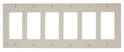 Leviton 80436-T 6-Gang Decora/GFCI Device Wallplate, Standard Size, Thermoset, Device Mount, Light Almond