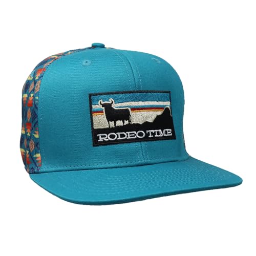 Rodeo Time Dale Brisby Sunset Adjustable Flat Bill Snapback Hat Mesh Back Beach Trucker Hat Western Baseball Cap One Size, Blaugrün/Azteken, Einheitsgröße