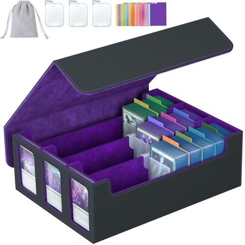Image of 3-Row Trading Card Storage Box, Bulk Cards Case for 2400+ Mtg tcg Magic Playing Game Card Organizer, Commander Deck Box with 3 Supports & 24 Dividers